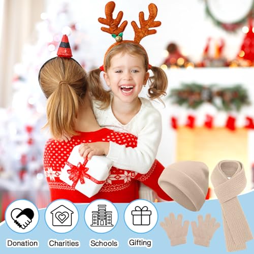 Image of JaGely 150 Pcs Kids Winter Beanies Gloves Scarf Bulk Warm Knit Hat Stretchy Full Fingers Gloves Scarves for Boys Girls