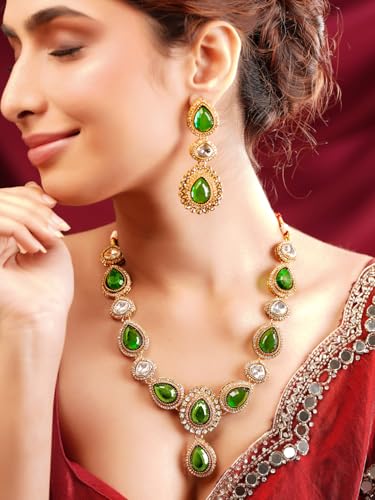 Image of Rubans AD Zircon Bridal Bold Statement Necklace Set Stylish
