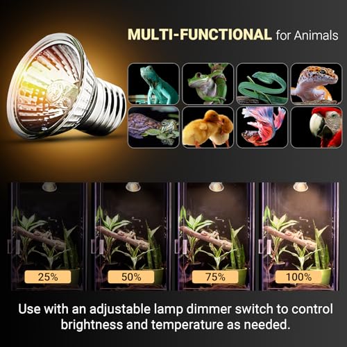Image of CALPALMY 4-Pack 50W UVA+UVB Bulbs | Heat and Light for Reptiles and Amphibian Tanks, Terrariums and Cages | Works with Various Lamp Fixtures