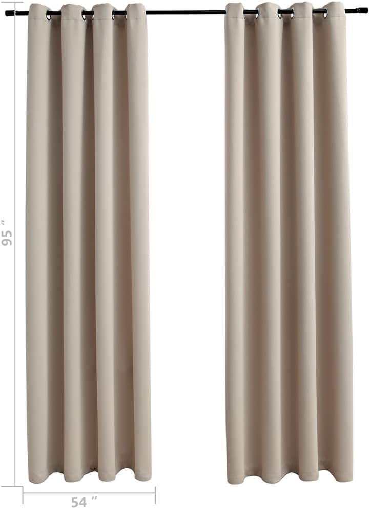 vidaXL Curtains 2 Pcs, Blackout Curtains for Bedroom Living Room, Window Blinds with Rings, Darkening Curtains Drapery, Beige Fabric