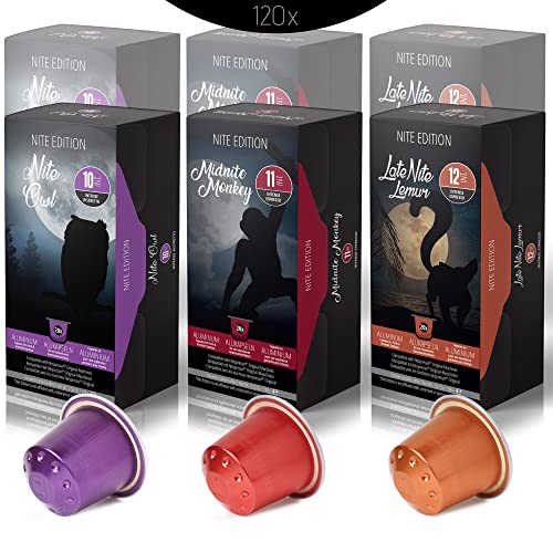 Nite Edition 120Ct Variety I Nespresso Original Machine Compatible Pods I Aluminum Coffee Capsules I Ristretto & Espresso I Intensity 10, 11, And 12 I Like Palermo Kazaar, Dharkan, And Ristretto Italiano I 100% Arabica Dark Roast #TOP3