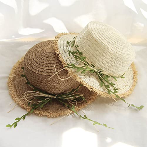 Bucket hat,Lovely Leaf Decro Sunshade Straw Parent-Child for Sun Fisherman for Sun for for Beach3