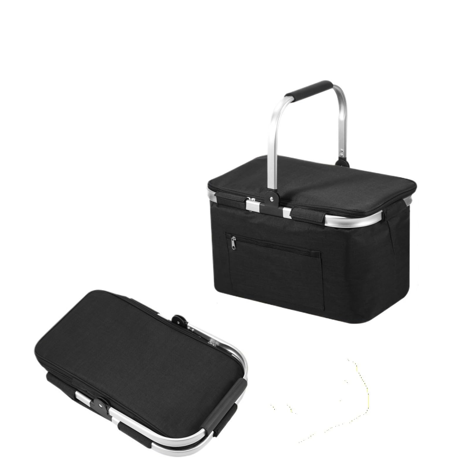 Panier De Pique-Nique Panier de Pique-Nique Portable Pliable et Isotherme avec poignée et Couvercle rembourrés, étanche, idéal for Les Courses en Voyage(Black-1Pc)