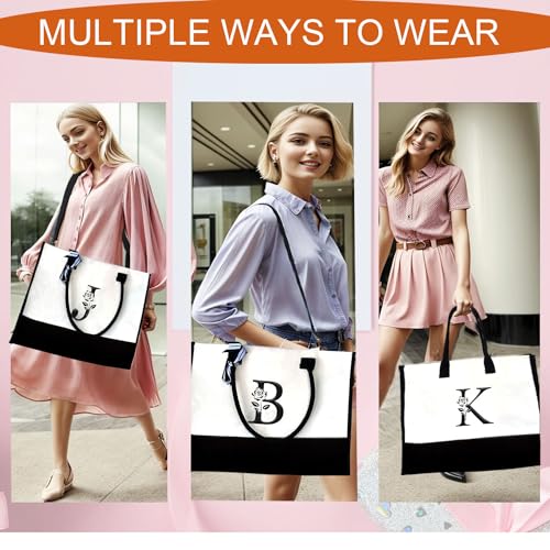 Initial Tote Bag Personalized Bags for Women, Monogrammed Canvas Tote Bags Birthday Gifts With Zipper for Women Letter (E)2
