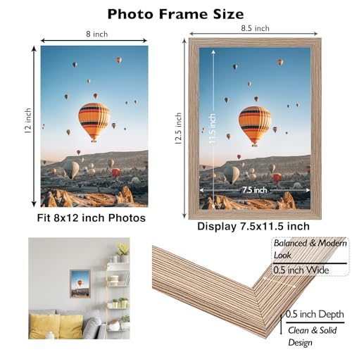 Image of JCJMY 8x12 Picture Frame for Wall Hanging or Tabletop, Wall Mounting Horizontally or Vertically, 8 x 12 Wall Gallery Poster Photo Frame with Shatter Resistant Plexiglass,Rustic Brown