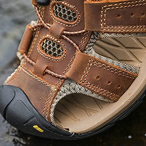 Sandália masculina para caminhada, dedo do pé, confortável, couro, praia, água, casual, sandália atl