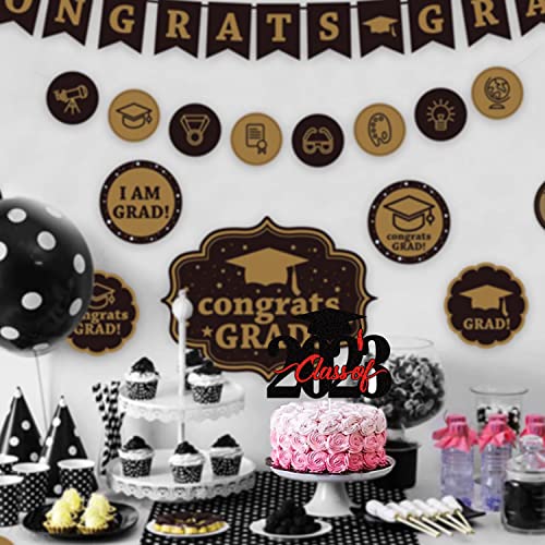 Class Of 2023 Graduation Cake Topper Black Red Glitter Grad 2023 Congrats Grad Cake Decorations Congratulations We Are So Proud Of You Party Supplies (Red) #TOP4