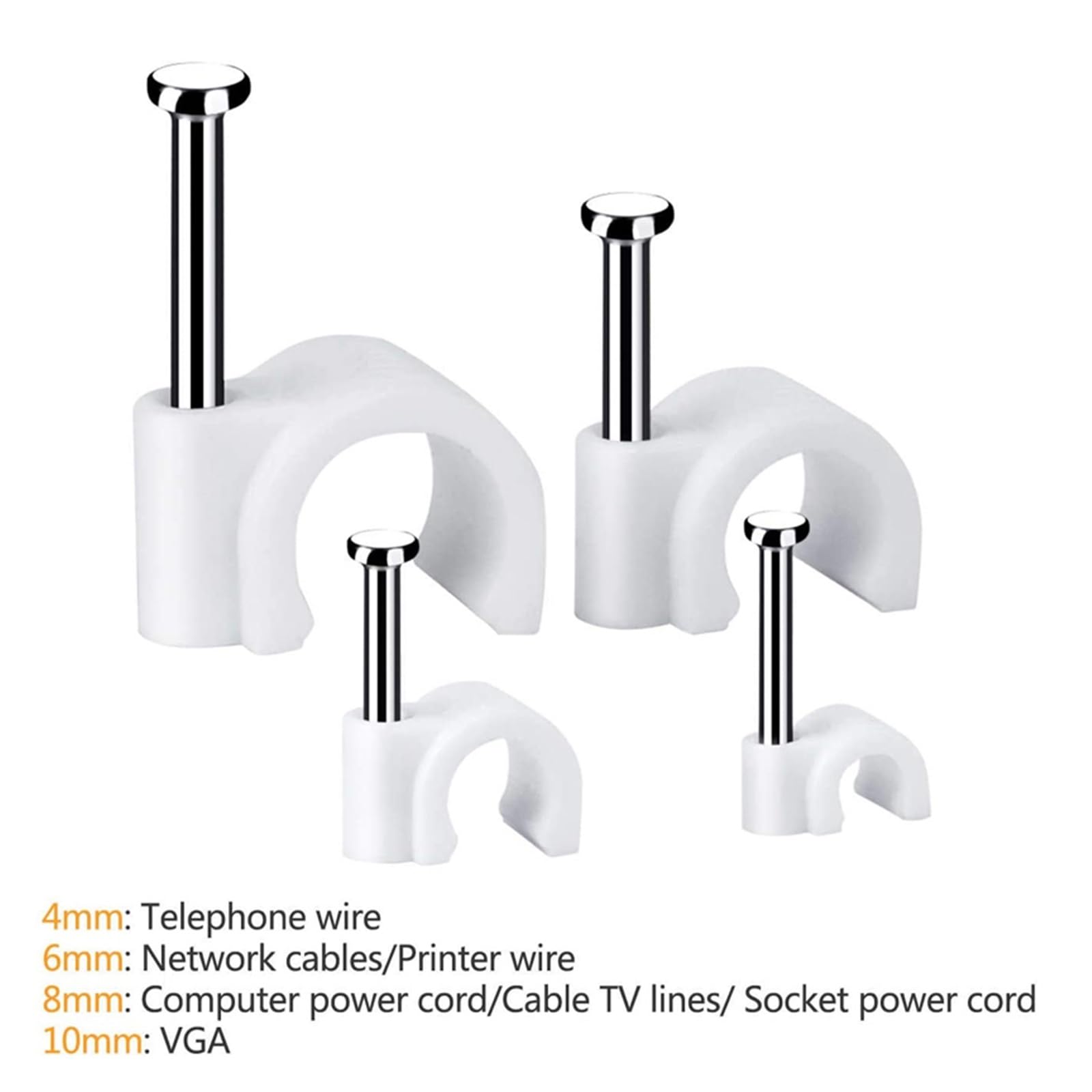 100 szt. okrągłych klipsów do kabli 4 mm 6 mm 8 mm 10 mm zarządzanie kablami RG6 CAT6 RJ45 uchwyt na przewód elektryczny okrągłe klipsy do kabli (rozmiar: 10 mm 100 szt.)