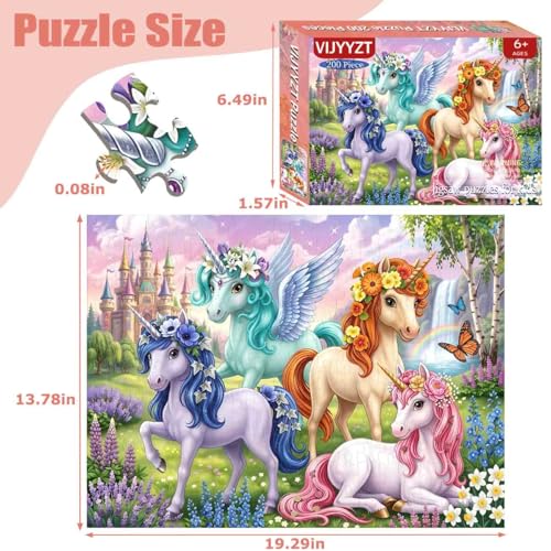 Rompecabezas para niños de 6 a 10 años, rompecabezas de castillo y unicornios de 200 piezas | Juguete educativo para aprendizaje, ideal como regalo de cumpleaños o festividad miniatura 2