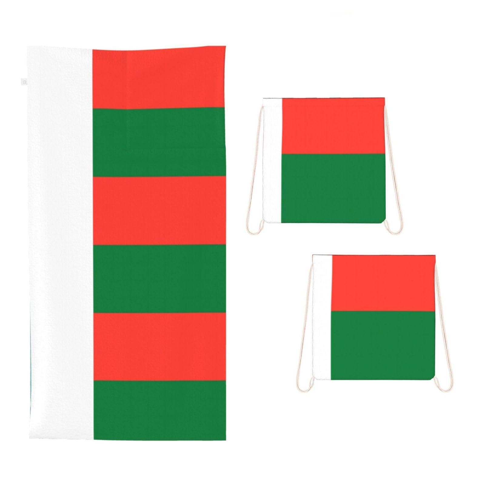 CNTDBU Flag of Madagascar 2 in 1 Packable Towel Bag-Large Beach Towel with Stuff Sack, Super Absorbent Microfiber Travel Towel for Pool