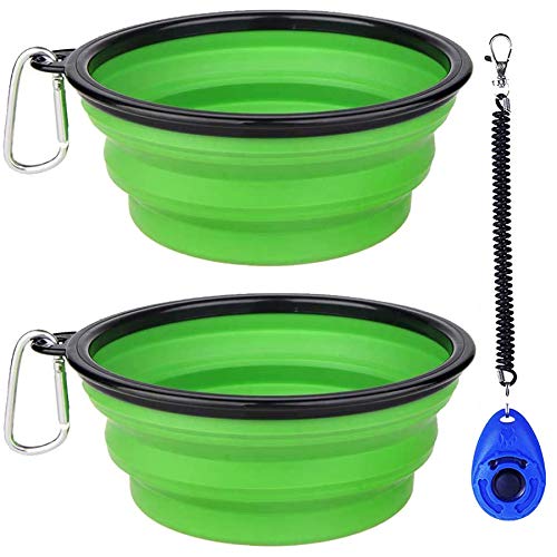 WOHENI Extra Large Collapsible Dog Bowls for Travel, 2 Pack Collapsible Dog Water Bowls for Cats Dogs, 34oz Portable Pet Feeding Watering Dish for Walking Parking Traveling and a Dog Training Clicker