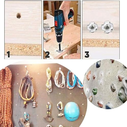Image of Epi-Torque 180 Pcs M4 5 6 8 10 Zinc Plated Steel T Nuts Four Claw Nuts Assortment Kit for Wood Rock Climbing Holds Cabinetry Furniture