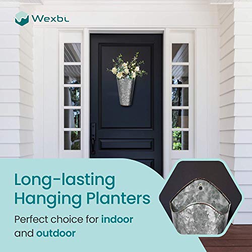 Galvanized Wall Planter Farmhouse Metal Hanging Vase Two Tall Container For Flowers, Succulents, Or Herbs Rustic Wall Décor Wall Plant Holder #TOP6