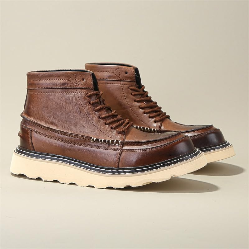Men's British-style Middle-top Vintage Work Boots Non-slip Wear-resistant Rubber Outsole Oxford Shoes Comfortable Interior Suitable for Travel4