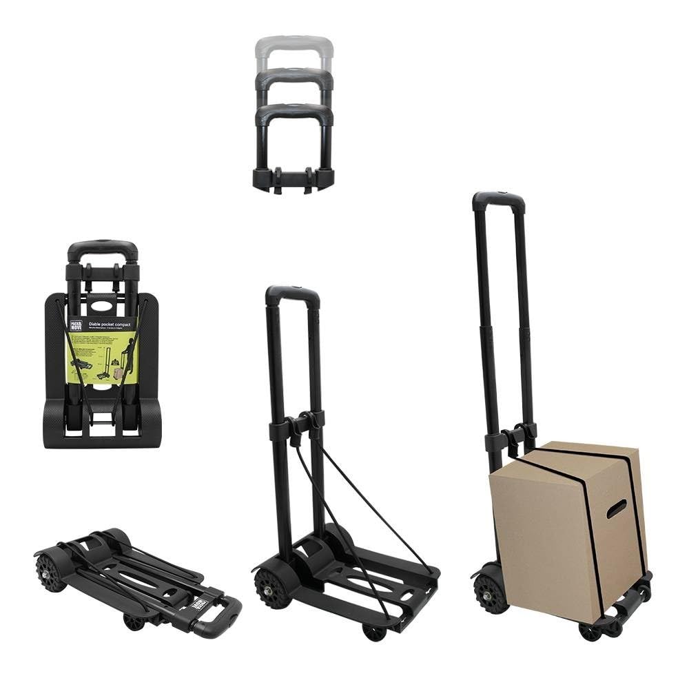 Pack and Move - Diable Pliable - 50Kg - Déménagement et Transport - Léger Compact - Petit Diable Manutention - Manche Télescopique - Tendeur intégré