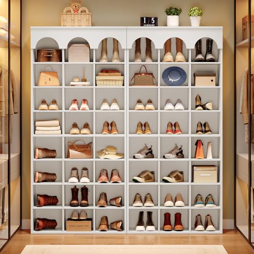 Image of Tribesigns Shoe Storage Cabinet Set of 2, 70.87 inch Tall Shoe Cabinet with 24 Cubbies, Freestanding Shoes Rack Organizer for Entryway, Closet, Living Room, 9.65 inch Widened Cell, White