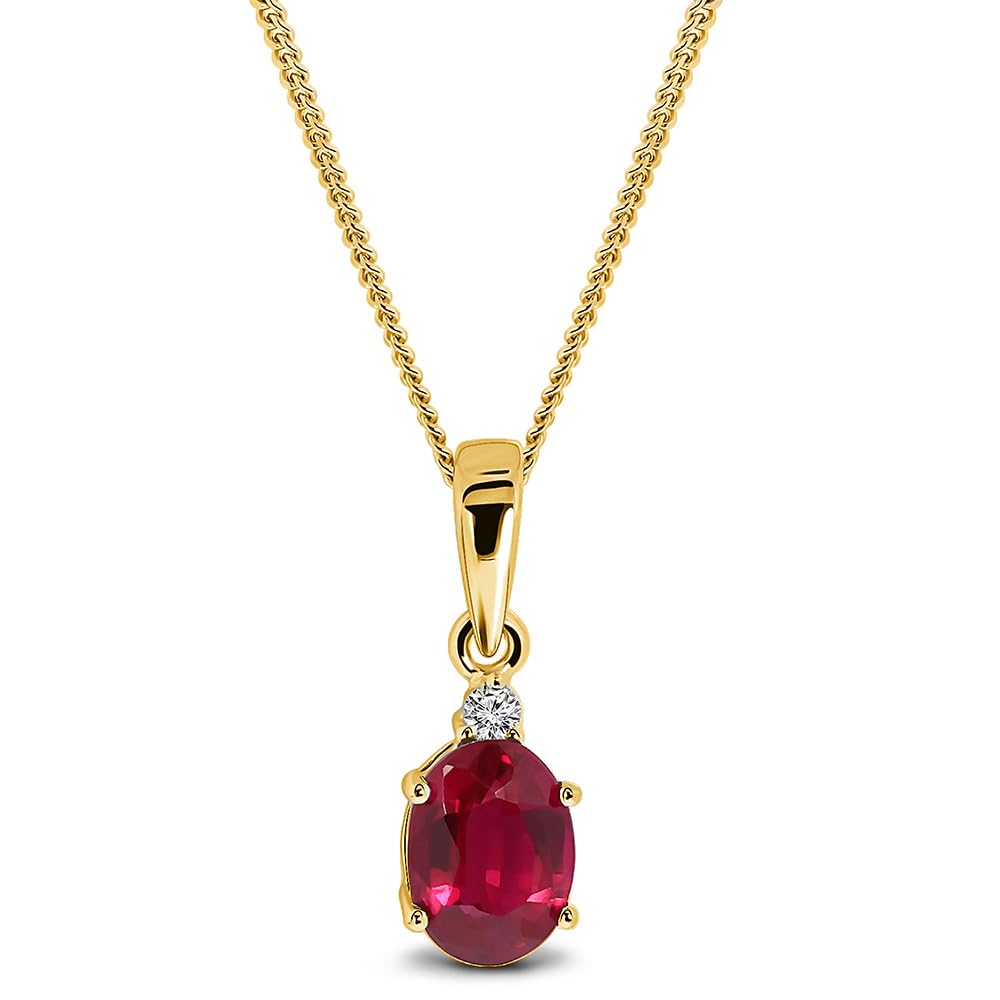 MIORE Collares Mujer Oro Amarillo/Oro Blanco 9 ct 375, Colgante con Diamante Natural y Gemas Ovales de Esmeralda Verde/Zafiro Azul/Rubí Rojo, Cadena Barbada 45 cm, Hecho a Mano, Estuche Para Joyas