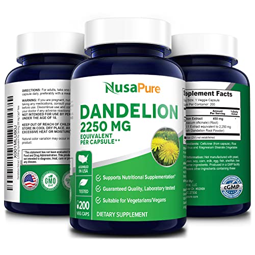 Nusapure Dandelion Root Extract 2,250Mg 200 Veggie Capsules (Non-Gmo, Extract 5:1 & Gluten Free) #TOP3
