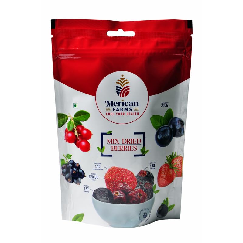 MERICAN FARMS Premium Mix Dried Berries 200gm (Gluten Free, Non-GMO and Vegan) Blueberries | Strawberries | Dried Cranberries | Blackberris | Healthy Snack for kids and adults | Rich In Antioxidants | (B0CV7W6WHH) Amazon Price History, Amazon Price Tracker