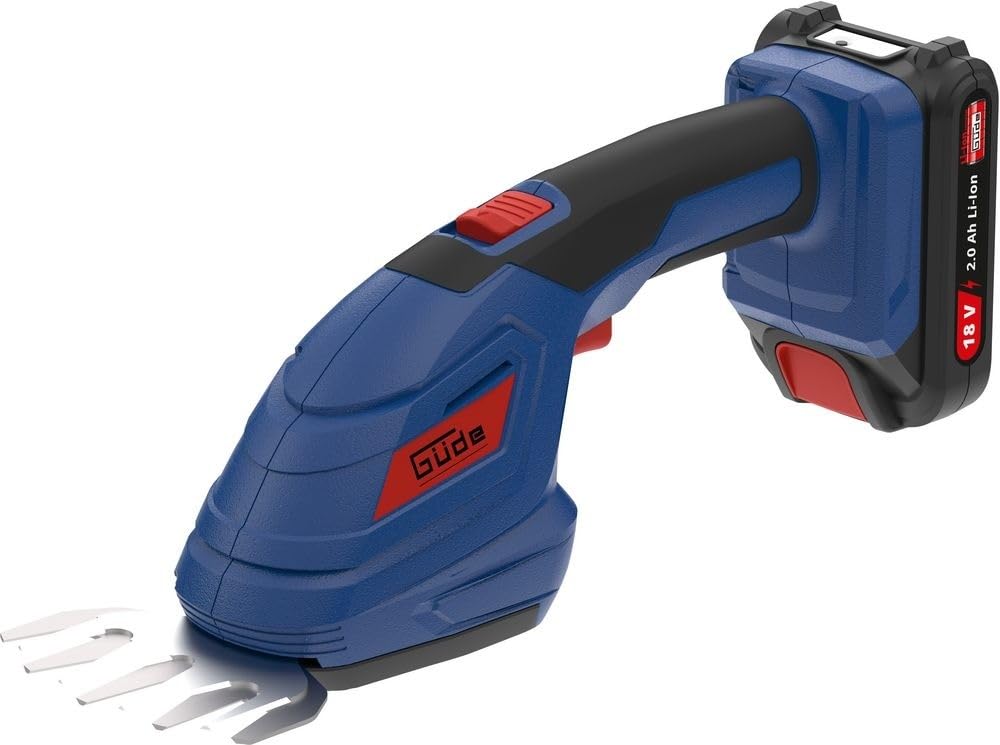Güde Kit de Mantenimiento de jardín con batería GPS 18-201-05 (18 V, Accesorio para Tijeras de césped, Accesorio para Tijeras de seto/arbustos), Color Azul, Negro, Rojo