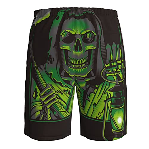 Green Skull Grim Reaper Black Mens Swim Trunks Beach Shorts Summer Sports Running Bathing Suits3