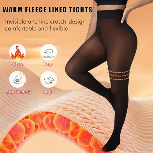 Image of Blostirno Women's Fleece Lined Tights Thermal Pantyhose Leggings Opaque Winter Warm Thick Stockings Tights