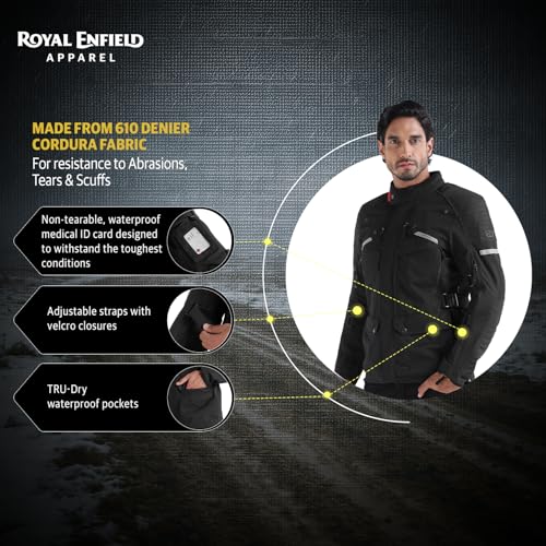 Image of Royal Enfield Nirvik V3 Riding Jacket | Protection: RE Ergo Pro Tech CE Level 2 at Shoulders & Elbows | Norman Tech CE Level 2 back protector, & XY CE Level 1 chest protectors | BLACK S