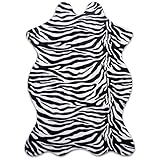 Sgizoku Zebra Print Rug,3.6x2.5 Feet Faux Animal Print Rug Cute Area Rug Fun Western Room Decor Zebra Rugs for Living Room Bedroom Non-Slip (43 inches x 29 inches)
