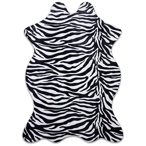 Sgizoku Zebra Print Rug,3.6x2.5 Feet Faux Animal Print Rug Cute Area Rug Fun Western Room Decor Zebra Rugs for Living Room Bedroom Non-Slip (43 inches x 29 inches)