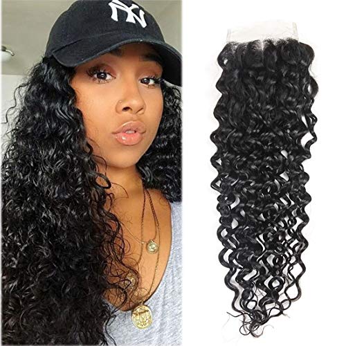 9A Water Wave Closure Brazilian Hair Lace Closure 16 inch Water Wave 4x4 Size Human Hair Closure Color 1b# …