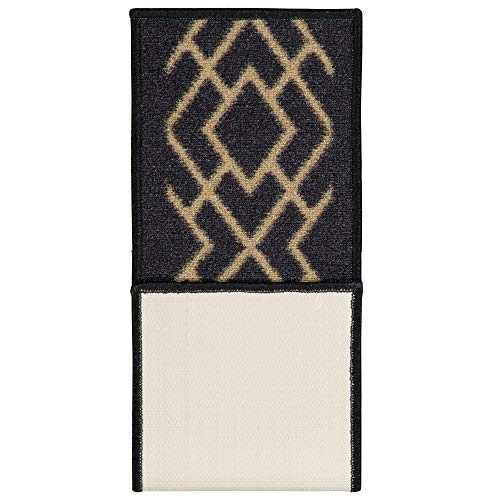 Machine Washable Diamond Deisgn Non-Slip Rubberback 8.5" X 26" Traditional Stair Treads For Wooden Stairs, 7 Pack, Black #TOP1
