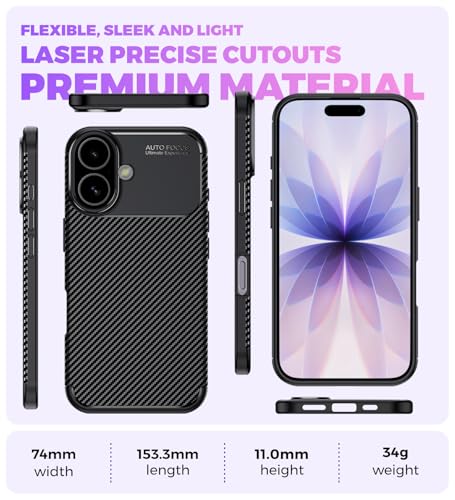 Image of Golden Sand Aramid Fiber Back Cover Case for iPhone 17 - Slim Fit, Military-Grade Drop Protection, Raised Edges for Screen & Camera (Space Black)