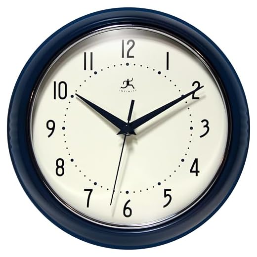 Infinity Instruments Retro 9.5 Inch Round Indoor Wall Clock, Navy Blue
