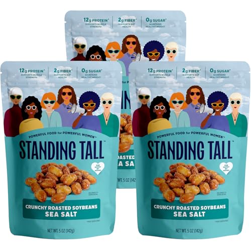 Standing Tall Roasted Soybeans High Protein Zero Sugar Snack - Sea Salt - 12g Protein, 2g Fiber, 0g Sugar, Vegan, Gluten-Free, Non-GMO, Keto-Friendly, 3 Pack, 5oz Each