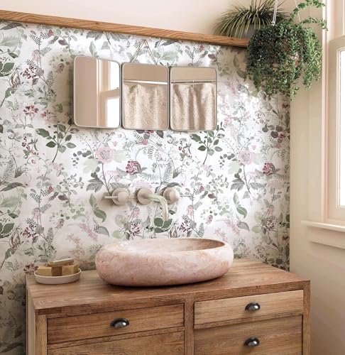 Image of Peel and Stick Wallpaper Floral Watercoor Butterfly Flowers Leaves Vinatge Pattern Design Tropical Wallpaper Contact Paper Botanical Wallpaper Removable Wall Decor Adhesive 16.5By87INCH