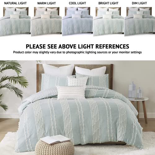 Image of INK+IVY 100% Cotton Comforter Set Trendy Stripe Textured Design, Modern Down Alternative, All Season Cozy Bedding with Matching Shams, Full /Queen, Aqua Reversable Stripes