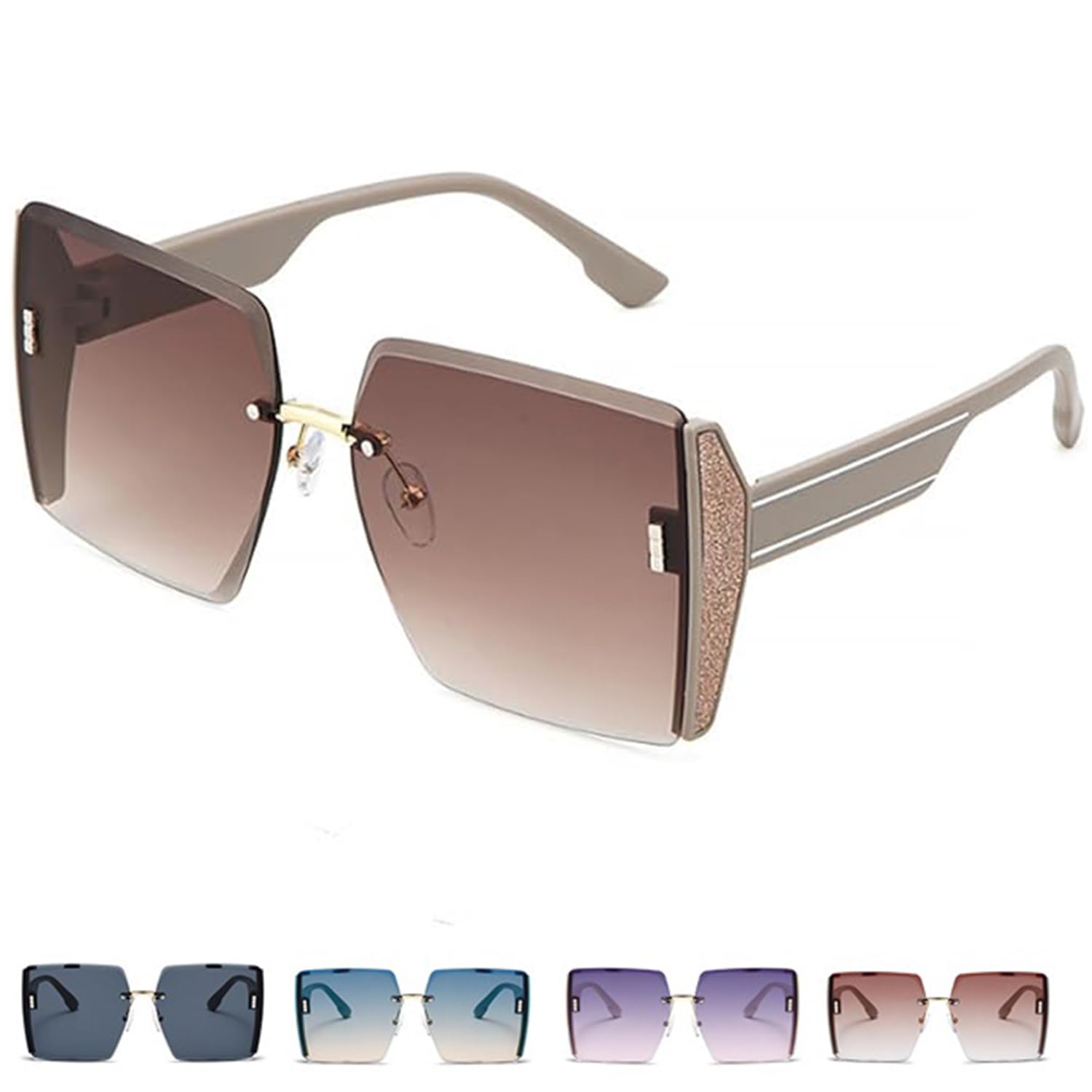 Immunotrax Women's Gradient Brown Sunglasses For Large Frames,Square Oversized Sunglasses,Gradient Sunglasses,Rimless Rectangle Sunglasses For (Gradient Brown)