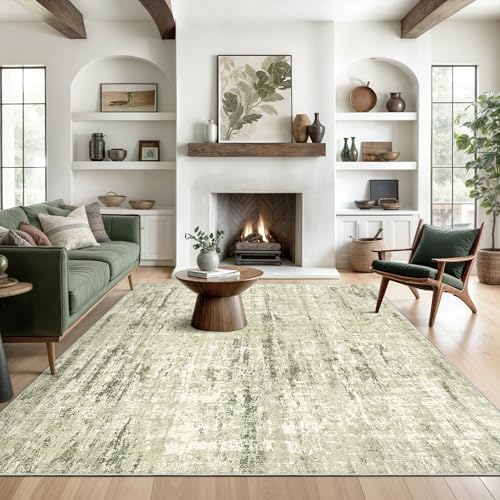 Image of Valenrug Washable Rug 8x10 - Stain Resistant 8x10 Area Rugs for Living Room, Non Slip Backing Printed Rugs for Bedroom, Folable Machine Washable Area Rug(Green,8'x10')