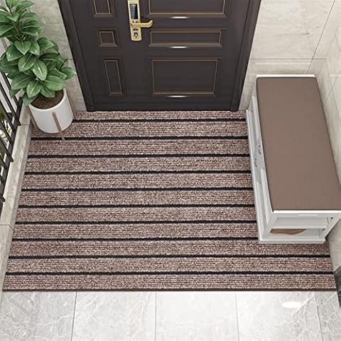 Lifup Door Mat with Non-Slip Rubber Backing, Entryway Rug, Low Profile Doormat for Entrance Way Outdoor Indoor Coffee Striped 15.7"x23.6" Cover