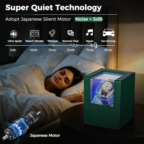 Image of ANWBROAD Watch Winder for Automatic Watches, Single Watch Winder Box Green