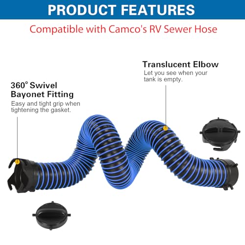 Image of 5FT RV Sewer Hose Extension Camper Sewer Hose Extension with Caps | EXTREME Heavy Duty 24 Mil, TPE Material, Abrasion Resistance and Crush Protection, Blue