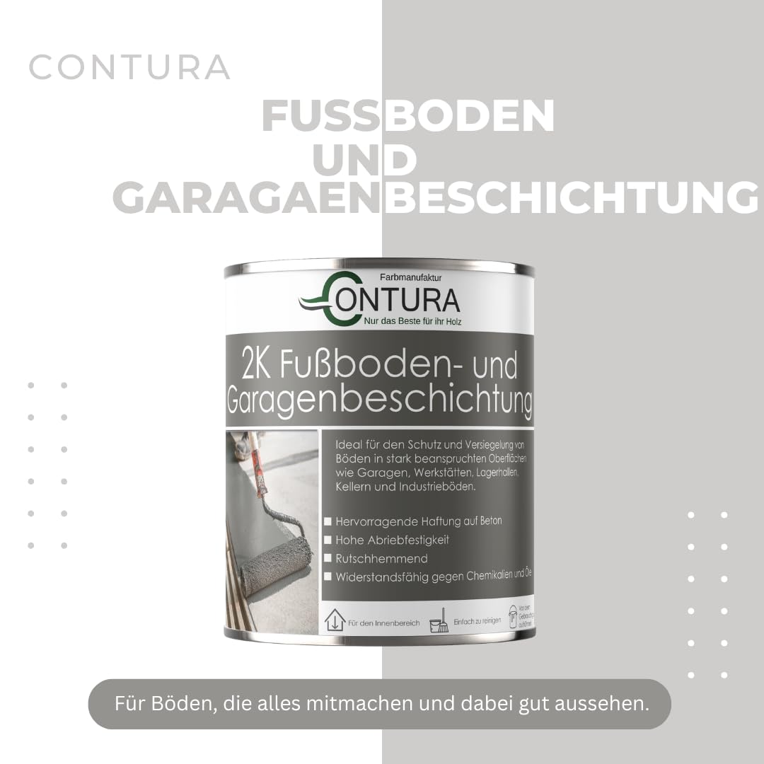 Contura 2K Bodenfarbe Betonfarbe Garagenfarbe Kellerboden Fussbodenlack Seidenmatt Lack (9005 Schwarz, 1,10Liter (1L+100ml Härter))