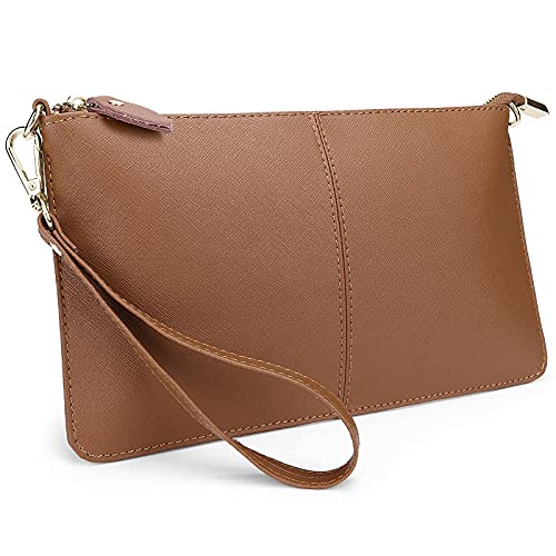 Image of YALUXE Genuine Leather Wristlet Handbags Purses Cell Phone Pocket Clutch Wallet Crossbody Bags for Women
