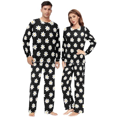 Fustylead Various of Background Matching Couple Pajama Set Flower Floral 2 PCS Long Sleeve Lounge Sleepwear for Men & Women