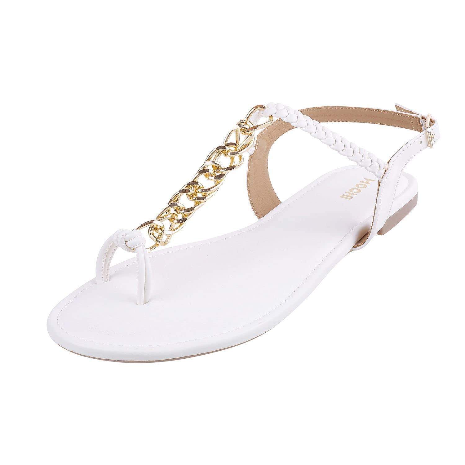 Mochi Womens White Faux Leather Chain Detail Flat Fashion Sandal UK/5 EU/38 (33-3141) (B0BF35B3VY) Amazon Price History, Amazon Price Tracker