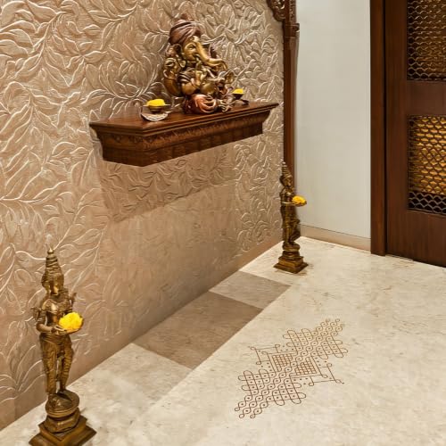 Image of WallDesign Heritage Muggulu Kolam Copper Metallic Traditional Rangoli Floor Sticker for Entrance Threshold, Doorstep & Pooja Room, Self Adhesive Vinyl Art, 30x9 Inch (Pack of 2)