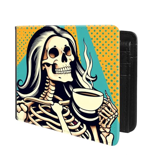 Front Pocket Slim Bifold Leather Wallet RFID Blocking with ID Window/Girl Skull GC0498