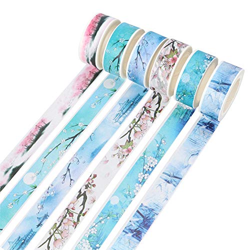 molshine Set of 6 (7.6yd/roll) Washi Masking Tape,Sticky Paper Tape for DIY,Bullet Diary Decorative Craft,Gift Wrapping,Scrapbook,Office,Party Supplies,Collection-Antique Flower Series