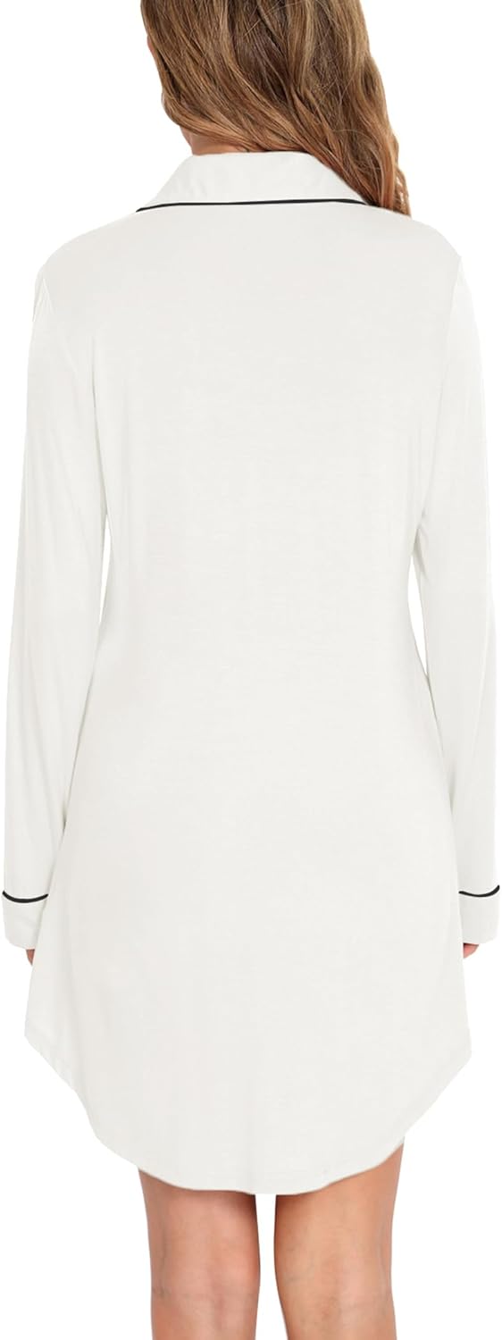 Pjmlifecoco Nightgown for Women Button Down Sleepshirt Short/Long Sleeve Nightdress Soft Modal Sleepwear S-XXL - Image 5