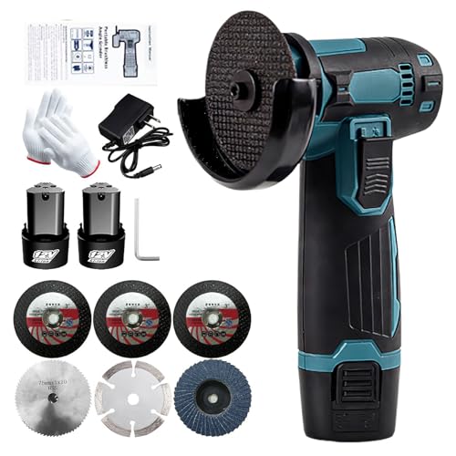 Mini Smerigliatrice Senza Fili 76 MM, Dischiatore Senza Fili 500 W, Smerigliatrice Angolare Senza Fili con Caricatore e 2 Batterie 1500 mAh, 19500 RPM, 3 Dischi da Taglio e 3 Testine di Rettifica per